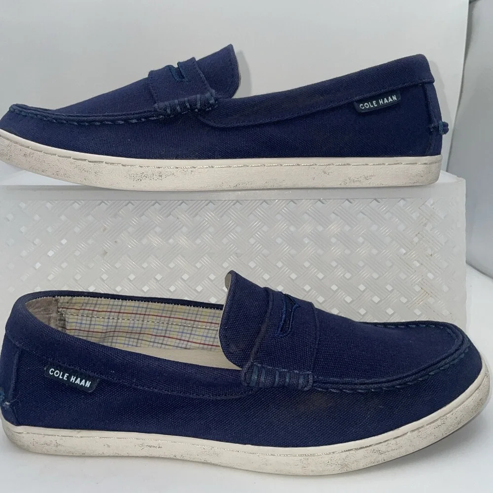 Cole Haan Pinch Maine Classic Navy Canvas Slip On Penny‎ Loafers Shoes Size 8.5